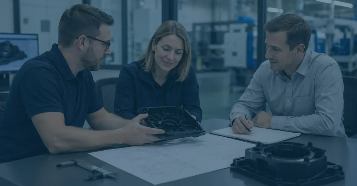 LCS Precision Molding team discussing a customer project