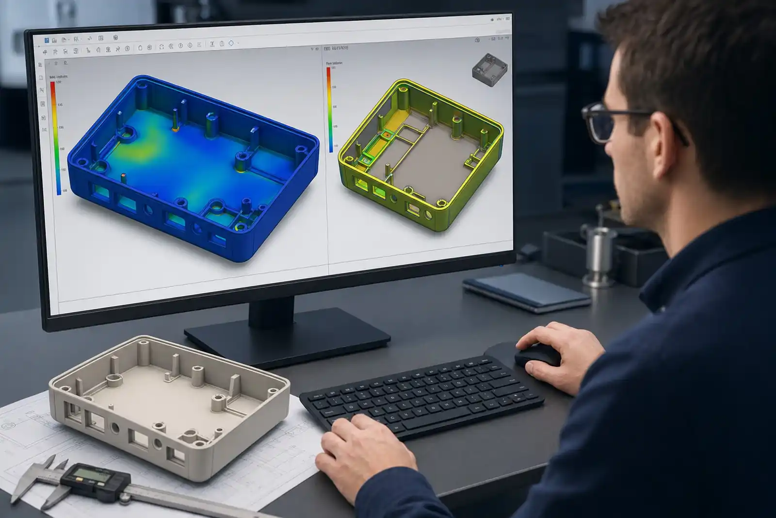 Plastic part engineering support design-for-manufacturability review of a molded enclosure